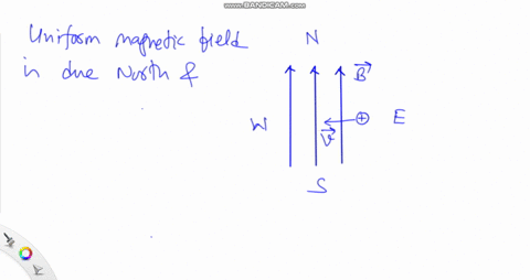 a-uniform-magnetic-field-is-directed-horizontally-toward-the-north-and-a-positive-charge-is-moving-w