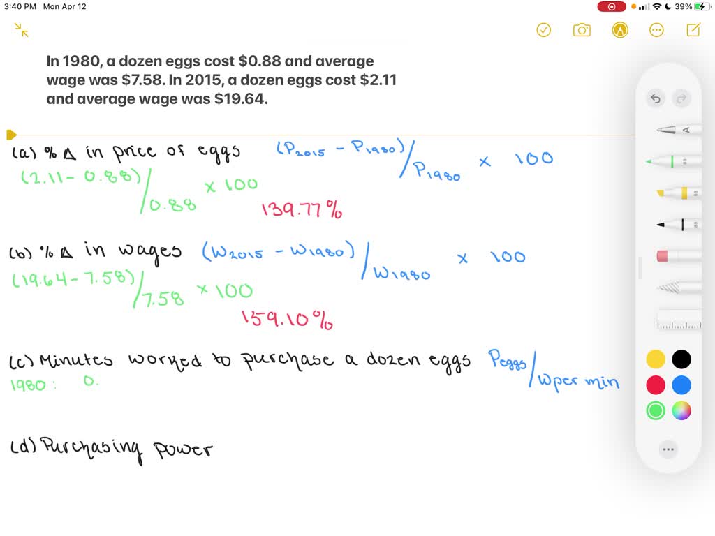 SOLVED: A dozen eggs cost .88 in January 1980 and .11 in January 2015
