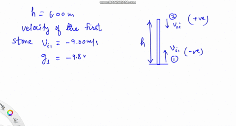 Two stones are thrown simultaneously, one straight upward...