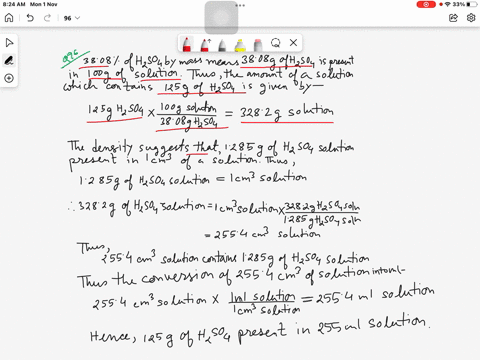 the-density-of-a-solution-of-sulfuric-acid-is-1285-mathrmg-mathrmcm3-and-it-is-3808-acid-by-mass-w-2