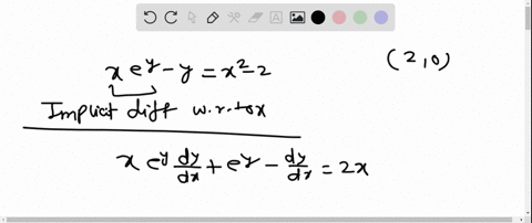 use-implicit-differentiation-to-find-yprime-and-evaluate-yprime-at-the-indicated-point-x-ey-yx2-2-20