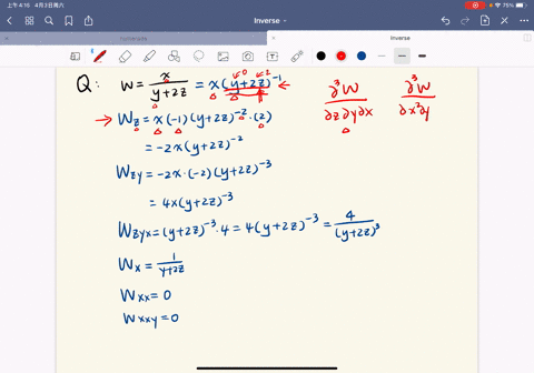 find-the-indicated-partial-derivatives-wfracxy2-z-quad-fracpartial3-wpartial-z-partial-y-partial-x-2