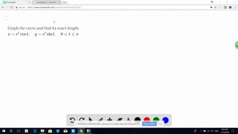 graph-the-curve-and-find-its-exact-length-x-etcos-t-quad-y-etsin-t-quad-0leqslant-t-leqslant-pi