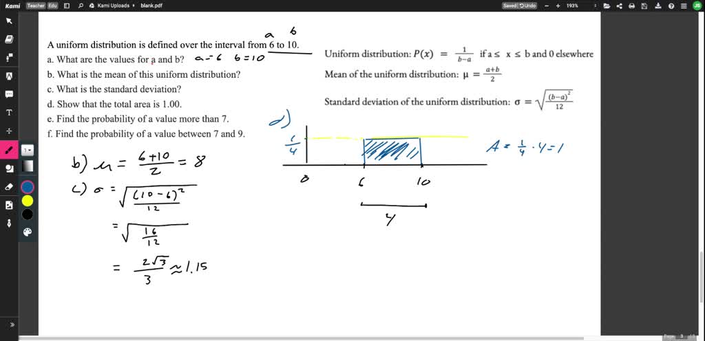 SOLVED A Uniform Distribution Is Defined Over The Interval From 6 To 10 