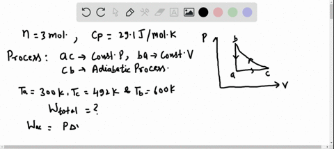 three-moles-of-an-ideal-gas-are-taken-around-the-eycle-abc-shown-in-fig-1931-for-this-gas-c_p291-mat