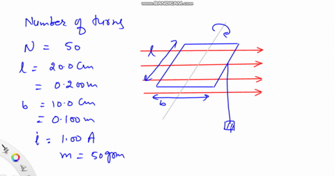 a-50-turn-rectangular-coil-of-wire-with-dimensions-100-mathrmcm-by-200-mathrmcm-lies-in-a-horizontal