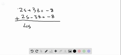 solve-each-system-by-elimination-addition-leftbeginarrayl-2-s3-t-8-2-s-3-t-8-endarrayright