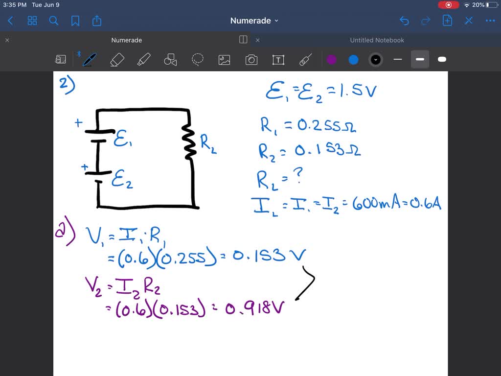 Two diodes are in series. The first diode has a voltage of 0.75 V and ...