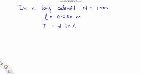 a-long-solenoid-has-1000-turns-and-is-0250-mathrmm-long-if-the-wire-carries-a-current-of-250-mathrma