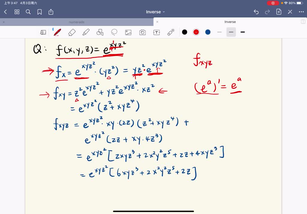 Solved Find The Indicated Partial Derivative S F X Y Z E X Y Z 2