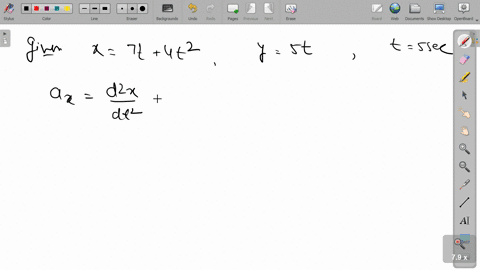 the-x-and-y-co-ordinates-of-a-particle-at-any-time-t-are-given-by-x7-t4-t2-and-y5-t-where-x-and-y--2