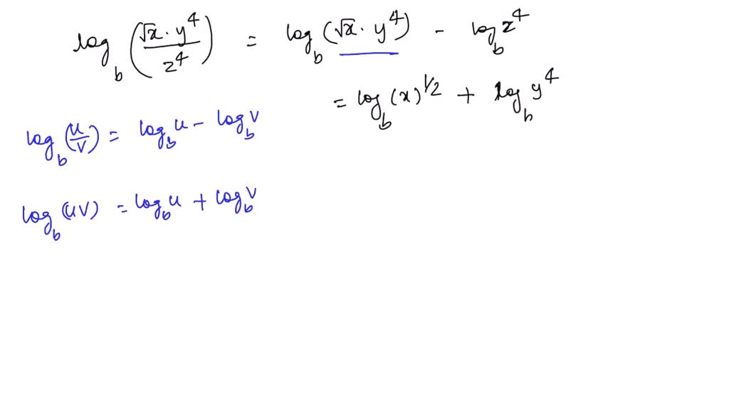 SOLVED:Use the properties of logarithms to expand the expression as a ...