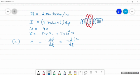 a-solenoid-wound-with-2000-turnsm-is-supplied-with-current-that-varies-in-time-according-to-i-4-math