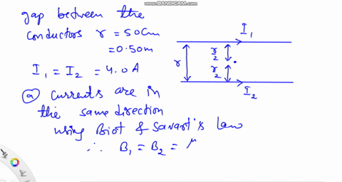 two-long-parallel-wires-separated-by-50-mathrmcm-each-carry-currents-of-40-mathrma-in-a-horizontal-d