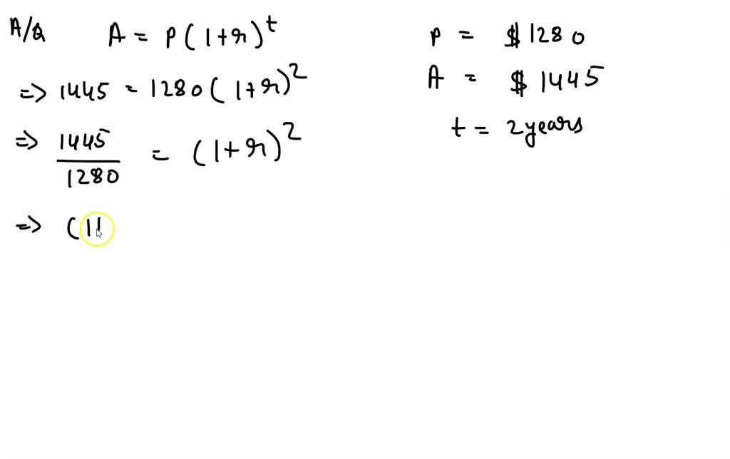 Use the compound interest formula A=P(1+r)^t to find the annual ...