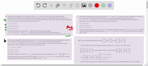 in-each-of-the-following-find-the-point-of-intersection-of-the-two-given-lines-and-if-they-do-not-in