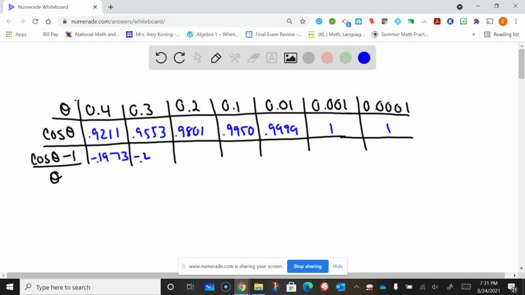 SOLVEDUse a calculator in the radian mode to fill in the values in the