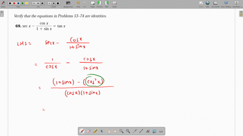 verify-that-the-equations-are-identities-sec-x-fraccos-x1sin-xtan-x