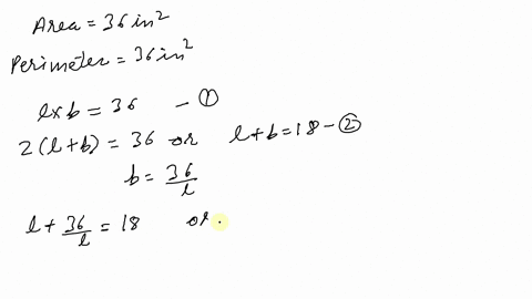 a-the-area-of-a-rectangle-is-36-mathrmin2-the-perimeter-of-the-rectangle-is-36-mathrmin-write-an-equ