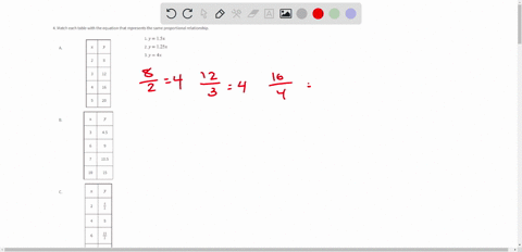 match-each-table-with-the-equation-that-represents-the-same-proportional-relationship-1-y15-x-2-y125
