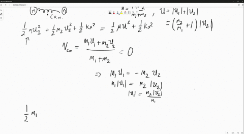 two-particles-with-masses-m_1-and-m_2-are-joined-by-a-light-spring-of-force-constant-k-they-vibrat-4