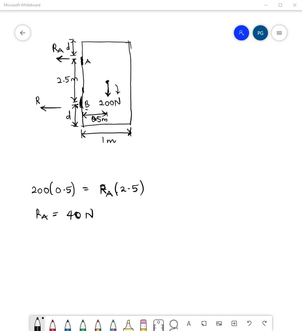 The hinges of a uniform door which weighs 200 N are 2.5 m apart. One