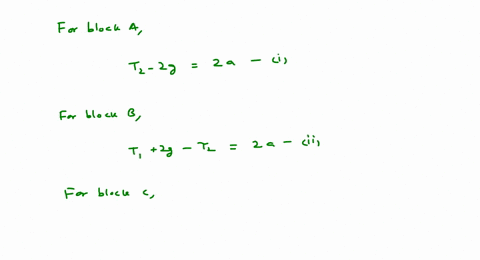 three-blocks-having-equal-mass-of-2-mathrmkg-are-hanging-on-a-string-passing-over-a-pulley-as-shown-