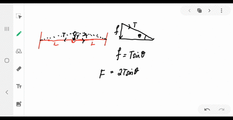 a-ball-of-mass-m-is-connected-to-two-rubber-bands-of-length-l-each-under-tension-t-as-shown-in-fig-4