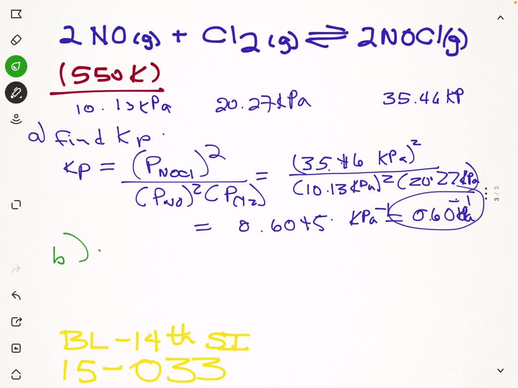 SOLVED:The equilibrium 2 NO(g)+Cl2(g) ⇌2 NOCl(g) is established at 550 ...