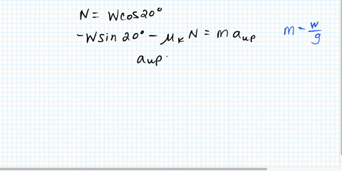 the-block-of-weight-w-is-given-an-initial-velocity-v_120-mathrmft-mathrmsec-up-the-20circ-incline-at