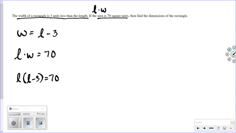 the-width-of-a-rectangle-is-3-units-less-than-the-length-if-the-area-is-70-square-units-then-find-th