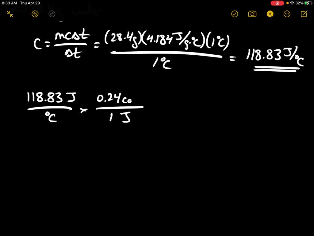 SOLVEDCalculate the heat capacity, in joules and in calories per