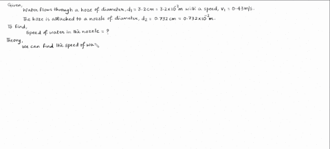 water-flows-with-a-speed-of-043-mathrmm-mathrms-through-a-hose-with-a-diameter-of-32-mathrmcm-if-the