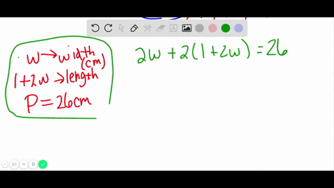 the-length-of-a-rectangle-is-one-more-than-twice-the-width-if-the-perimeter-is-26-mathrmcm-find-the-