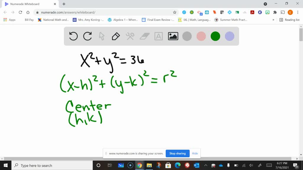 Find the radius and center of x2 + y2 = 36. Find the … SolvedLib