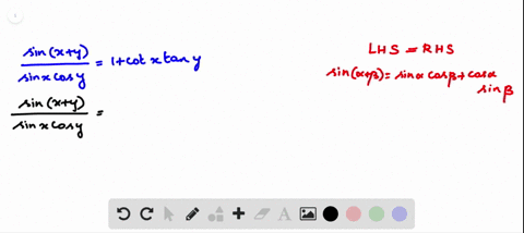verify-that-each-equation-is-an-identity-fracsin-xysin-x-cos-y1cot-x-tan-y