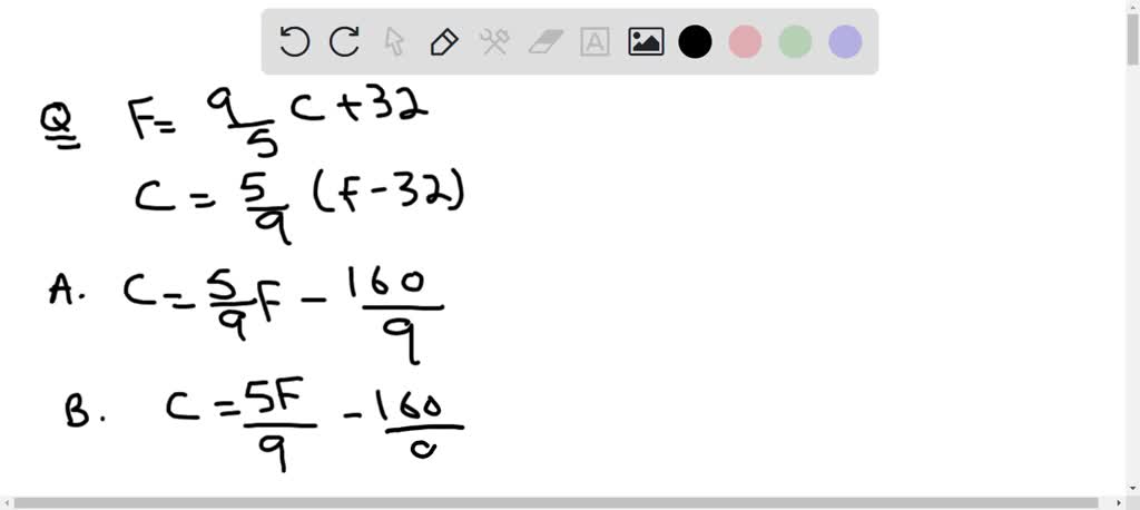 SOLVED: Show that the following functions are equivalent: 5F - 9C = 160 ...