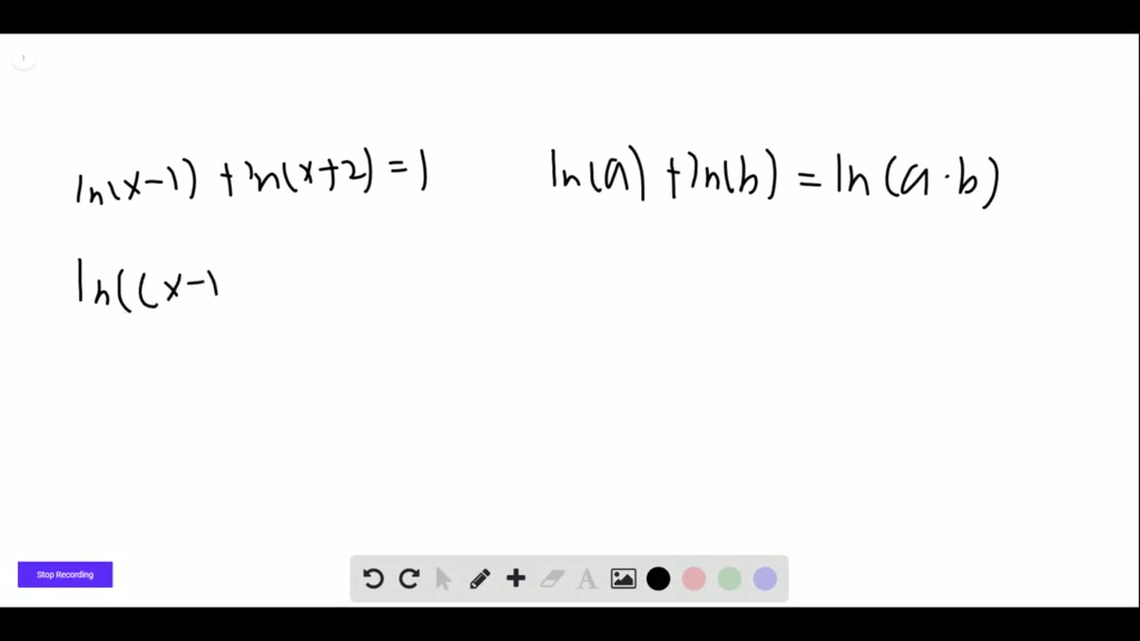 SOLVED:Solve The Logarithmic Equation For X Ln(x-1)+ln(x+2)=1