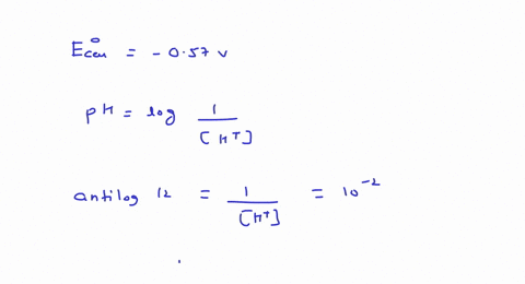 the-standard-electrode-potential-for-the-following-reaction-is-057-mathrmv-what-is-potential-at-math