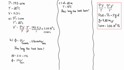 a-scuba-tank-when-fully-charged-has-a-pressure-of-195-atm-at-20circ-mathrmc-the-volume-of-the-tank-i