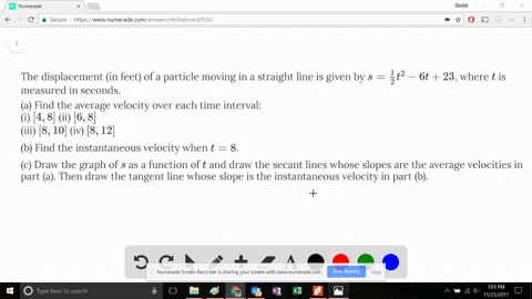 the-displacement-in-feet-of-a-particle-moving-in-a-straight-line-is-given-by-s-frac12t2-6t-23-where-