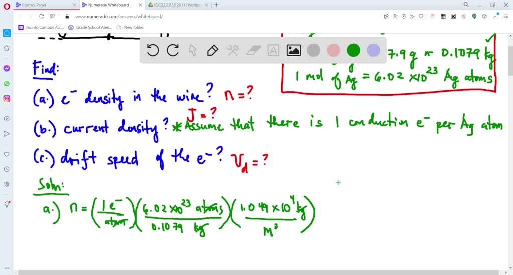 A current of 0.123 mA flows in a silver wire whose cross-sectional area ...