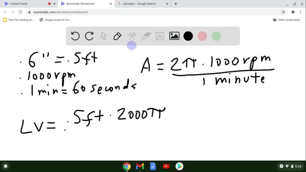 SOLVEDA radial saw has a blade with a 6in. radius. Suppose that the blade spins at 1000 rpm