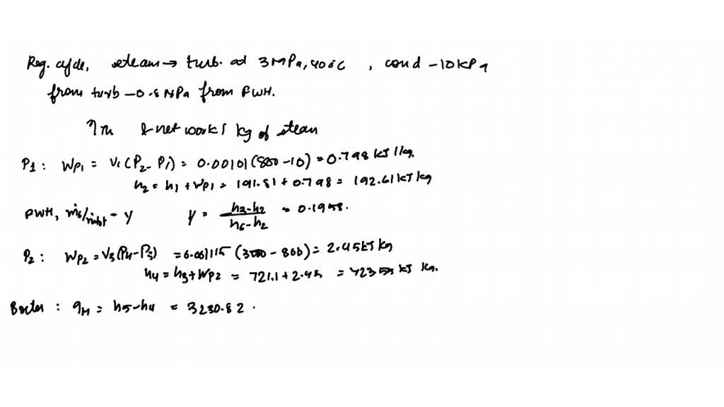 SOLVEDA steam cycle has turbine inlet at 5 MPa, 400^∘ C and a condenser at 10 kPa. it operates