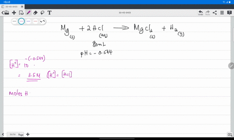 a-187-g-sample-of-mg-reacts-with-800-mathrmml-of-a-mathrmhcl-solution-whose-mathrmph-is-0544-what-is
