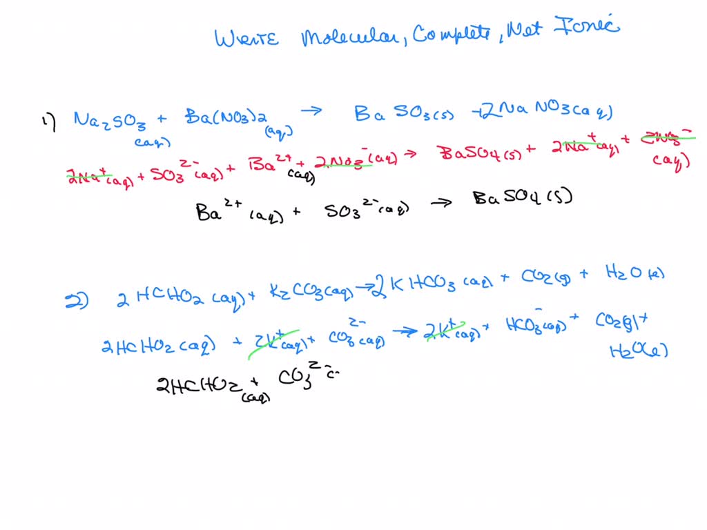 SOLVED:Write balanced molecular, ionic, and net ionic equations for the ...