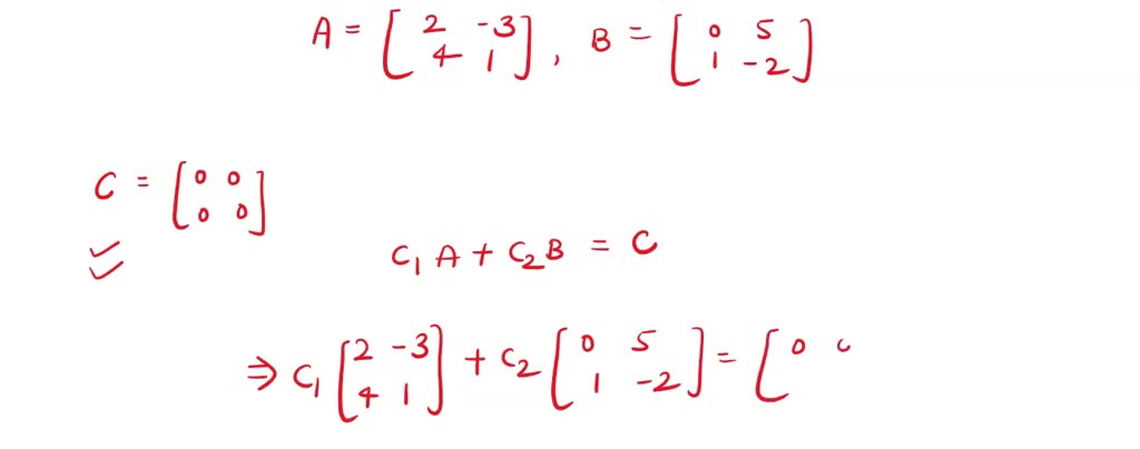 SOLVED:Test the sets of matrices for linear independence in M22 . For ...