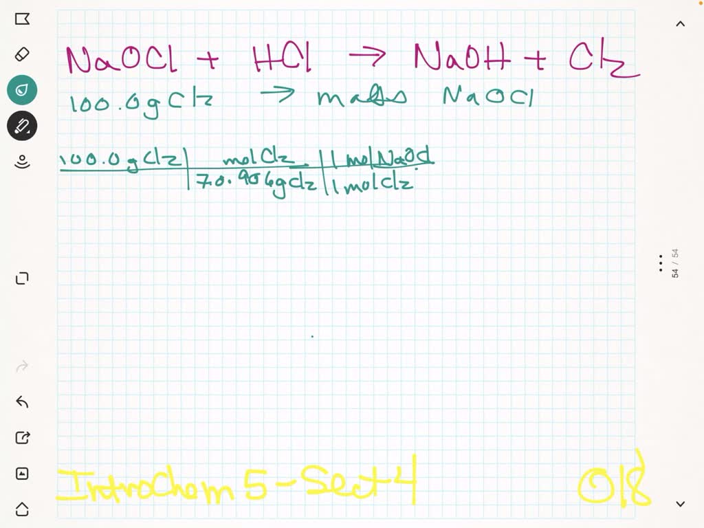 Solved:for The Reaction Of 100.0 G Of Naoh With Cl2, 2 Naoh+cl2 →naclo 