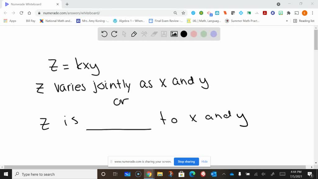 Solved The Joint Variation Model Z K X Y Can Be Described As Z Varies Jointly As X And Y Or