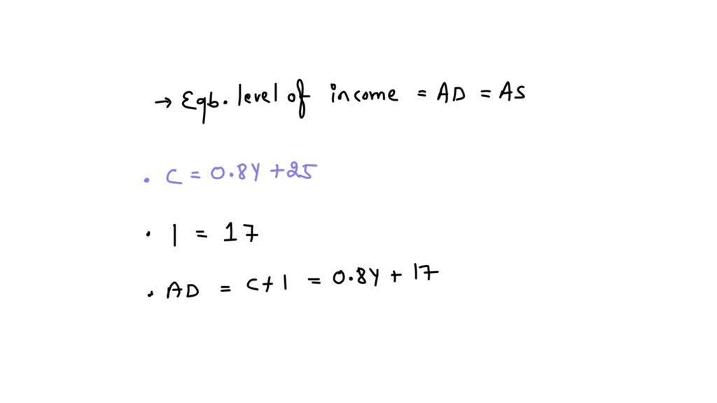 SOLVEDFind the equilibrium level of if the consumption function is C=0.8 Y+25 and